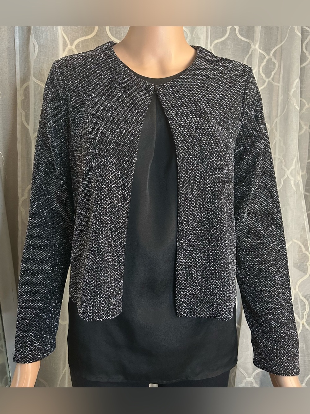 Jaclyn Smith Black Sparkle Open-Front Jacket/cardigan
